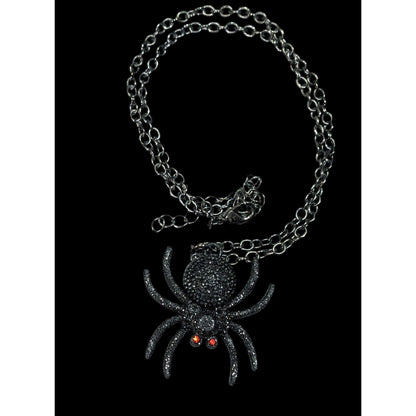 Gothic Halloween Black Glitter Spider Necklace