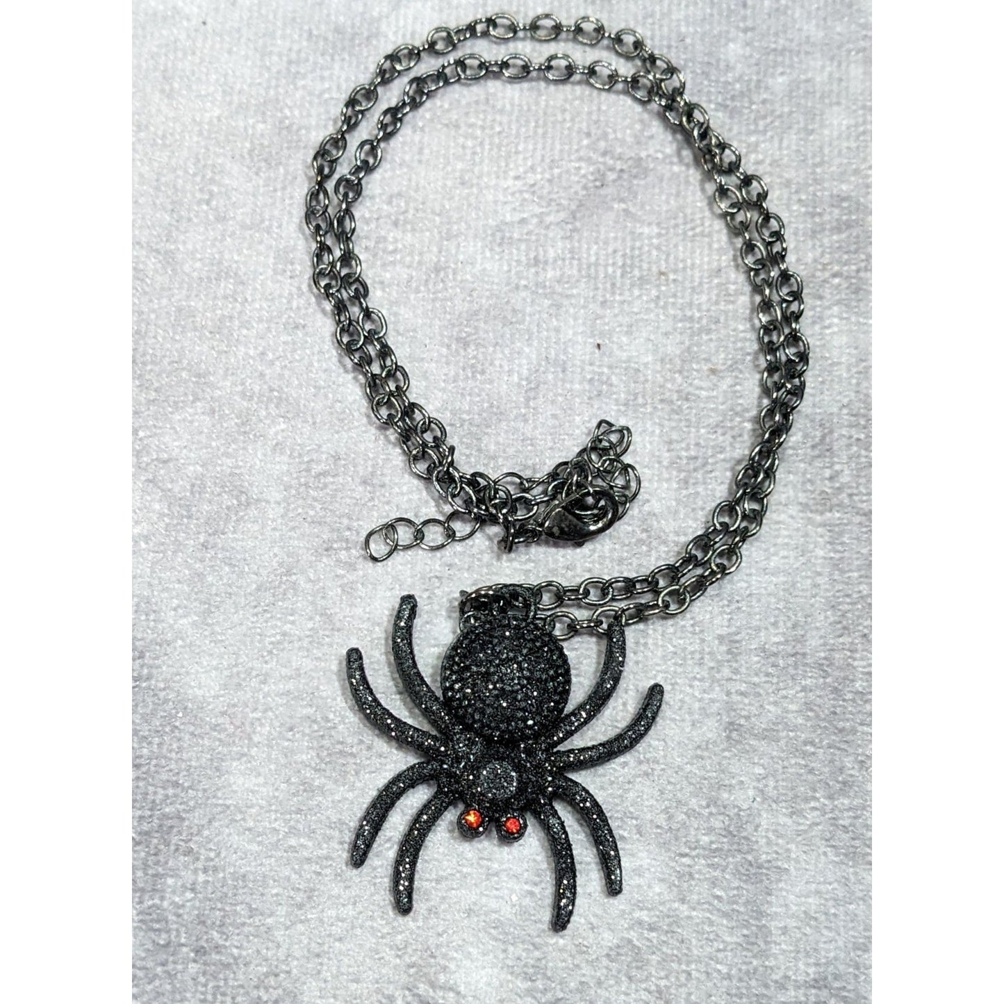 Gothic Halloween Black Glitter Spider Necklace