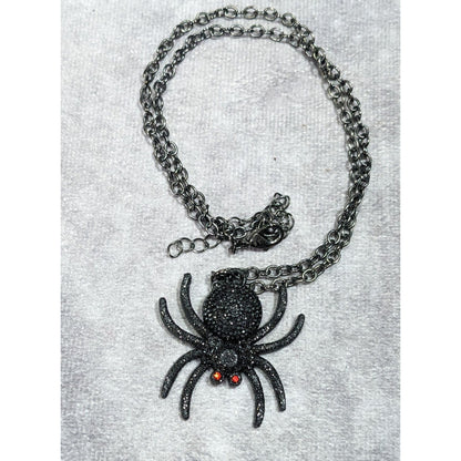Gothic Halloween Black Glitter Spider Necklace