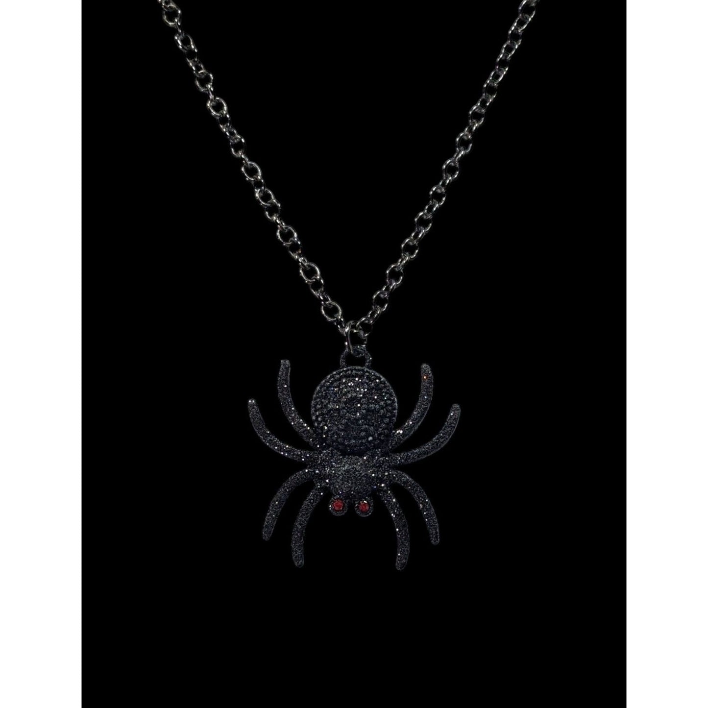 Gothic Halloween Black Glitter Spider Necklace