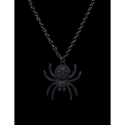 Gothic Halloween Black Glitter Spider Necklace