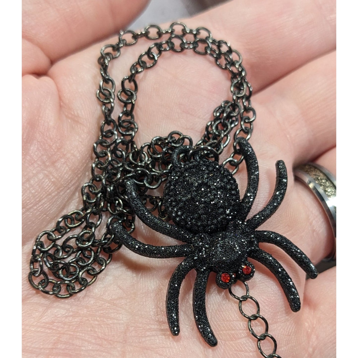 Gothic Halloween Black Glitter Spider Necklace