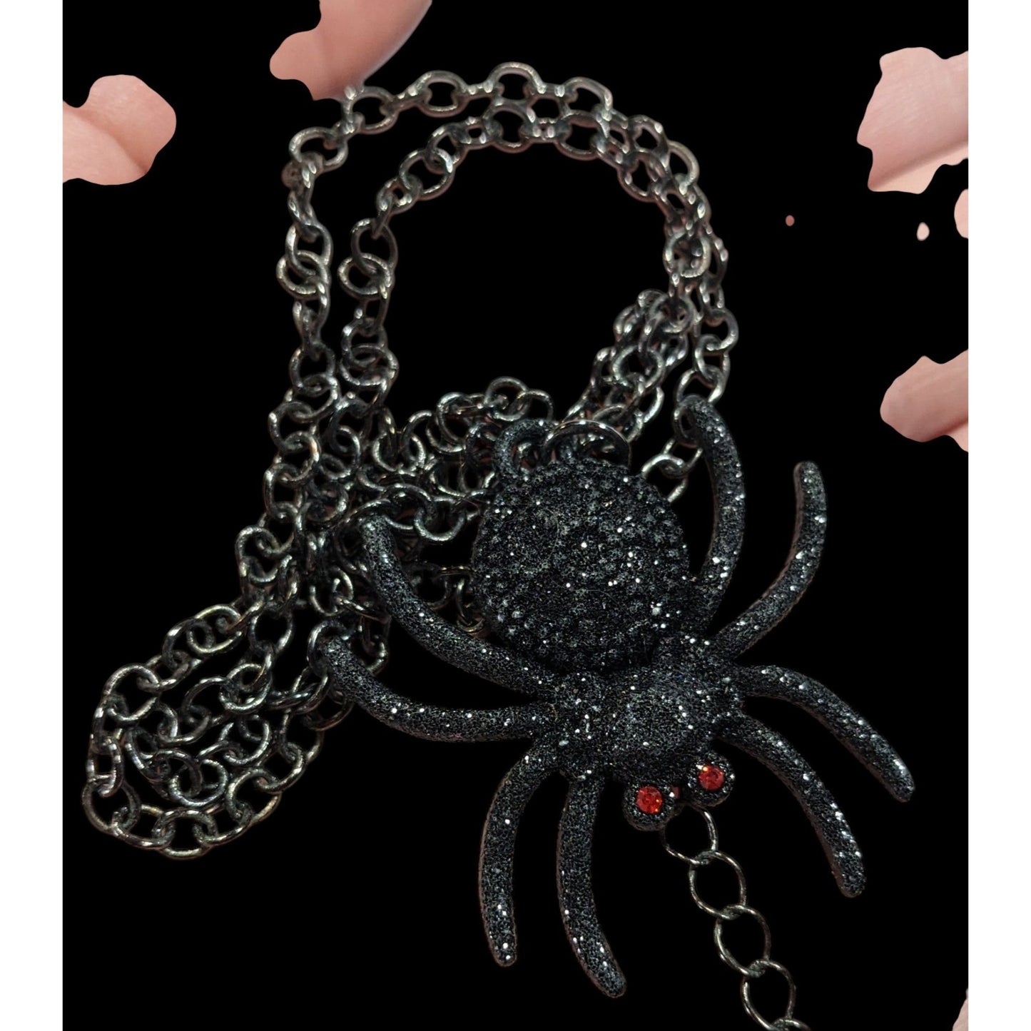 Gothic Halloween Black Glitter Spider Necklace