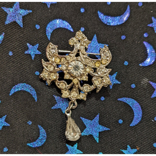 Vintage Art Deco Silver Tone Rhinestone Brooch