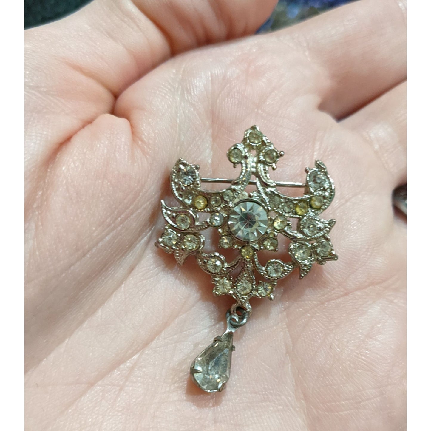 Vintage Art Deco Silver Tone Rhinestone Brooch