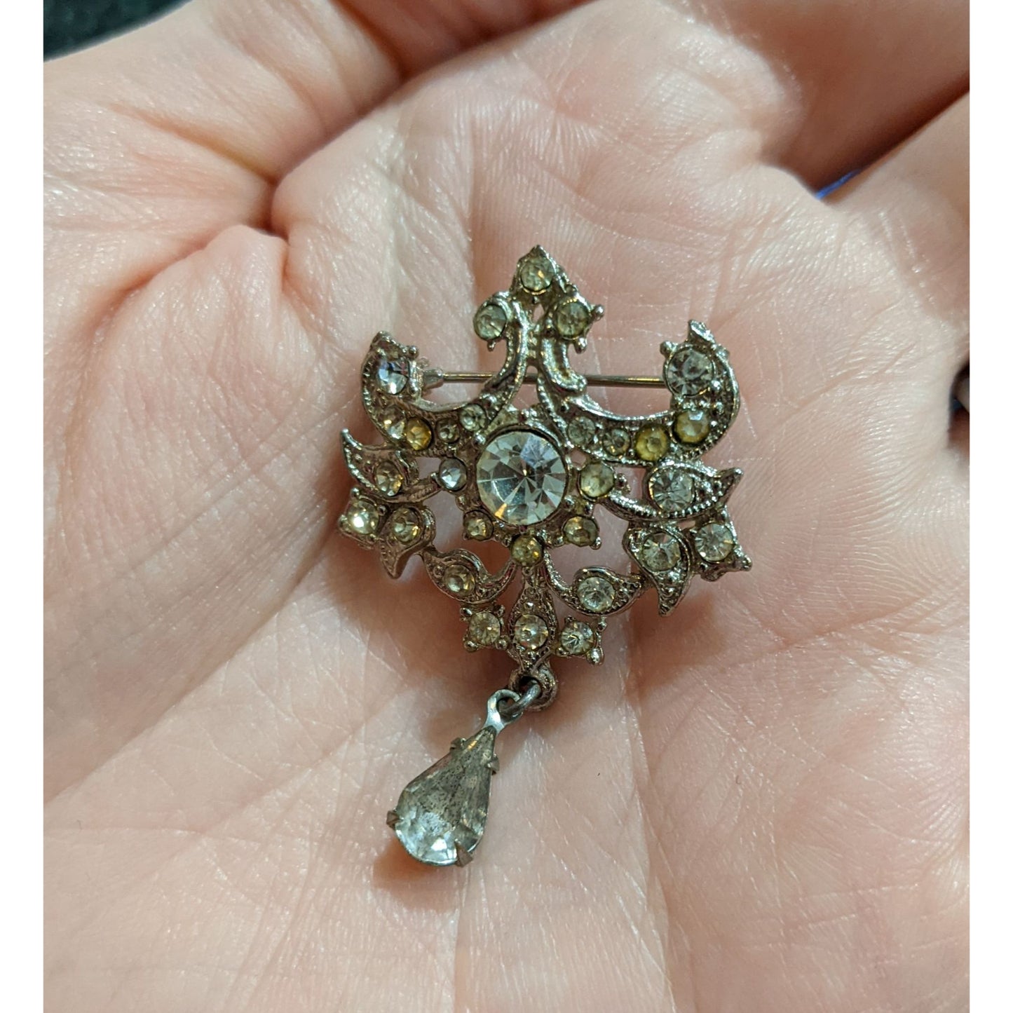 Vintage Art Deco Silver Tone Rhinestone Brooch