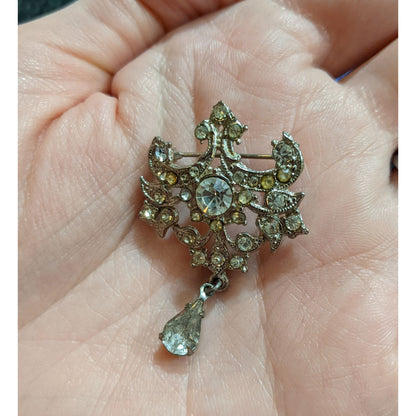 Vintage Art Deco Silver Tone Rhinestone Brooch