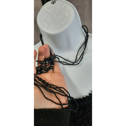 Gothic Black Beaded Multi-Strand Necklace With Faceted Accents