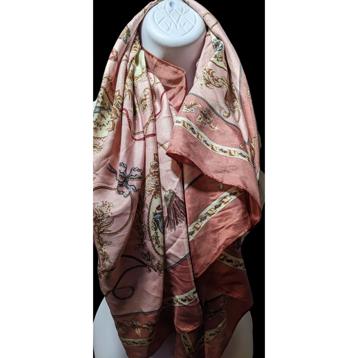 Vintage Pink And Brown Silk Feeling Polyester Scarf