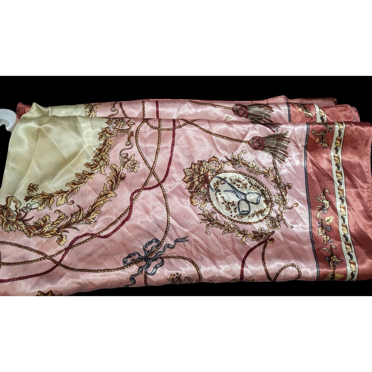 Vintage Pink And Brown Silk Feeling Polyester Scarf