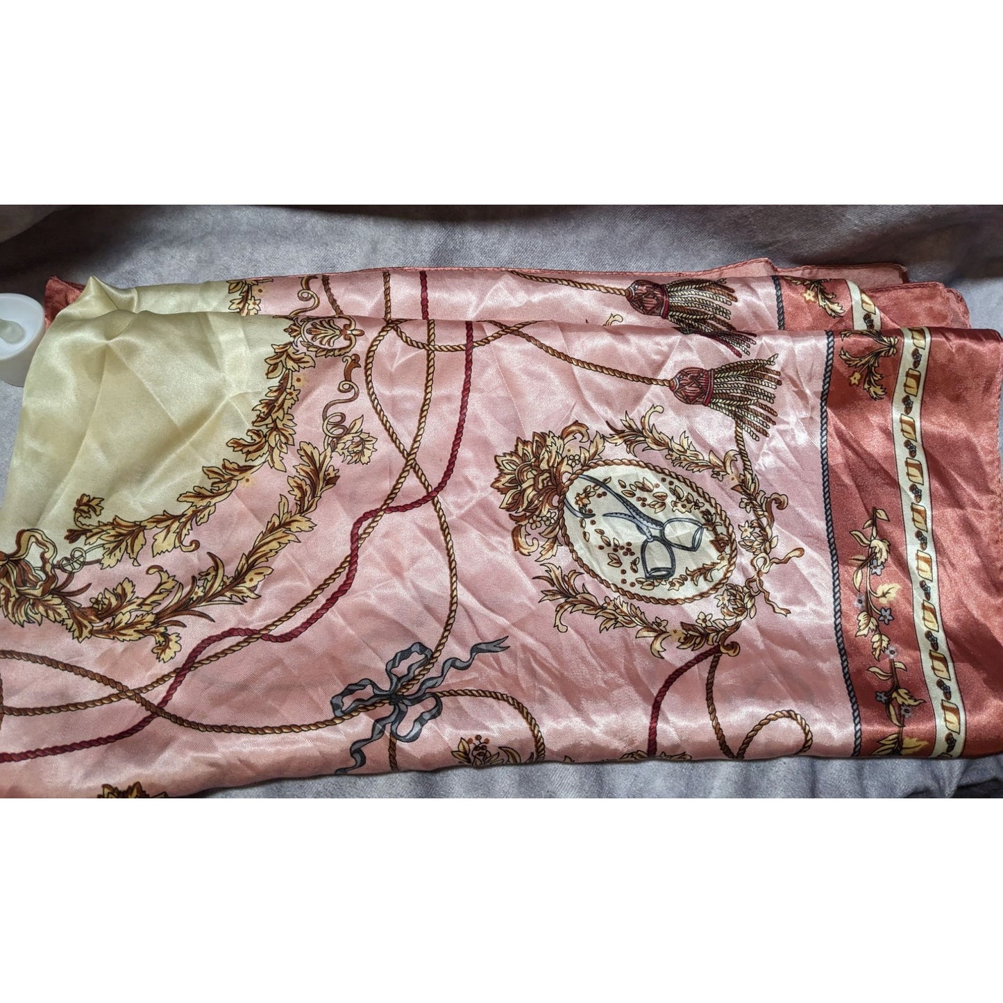 Vintage Pink And Brown Silk Feeling Polyester Scarf