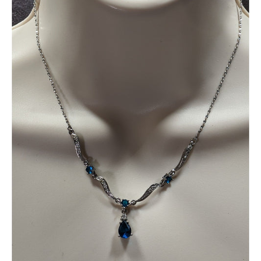 Vintage Avon Elegant Blue Gemmed Silver Tone Formal Princess Necklace