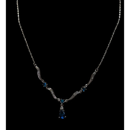 Vintage Avon Elegant Blue Gemmed Silver Tone Formal Princess Necklace