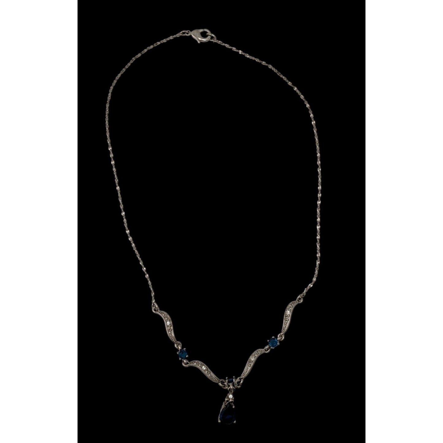 Vintage Avon Elegant Blue Gemmed Silver Tone Formal Princess Necklace