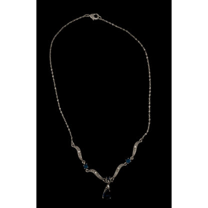 Vintage Avon Elegant Blue Gemmed Silver Tone Formal Princess Necklace