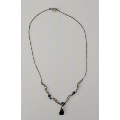 Vintage Avon Elegant Blue Gemmed Silver Tone Formal Princess Necklace
