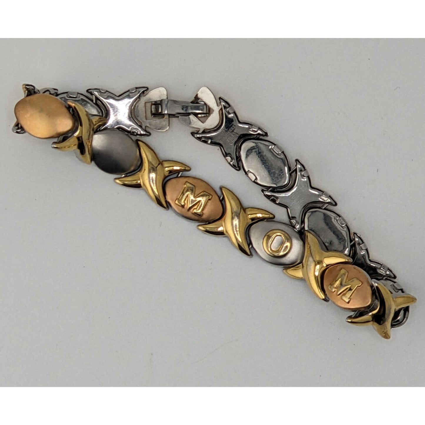 Mom-Themed Stainless Steel Bracelet Gold & Silver Snap Lock 7 Inches JJT Design