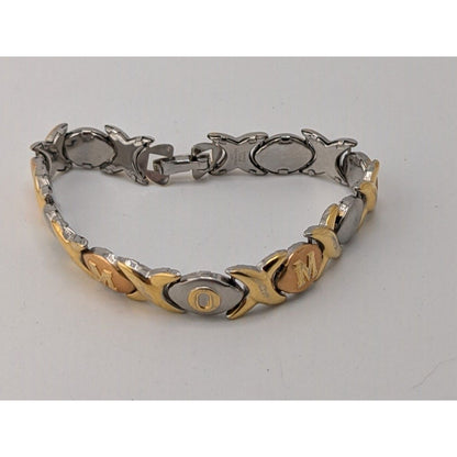 Mom-Themed Stainless Steel Bracelet Gold & Silver Snap Lock 7 Inches JJT Design