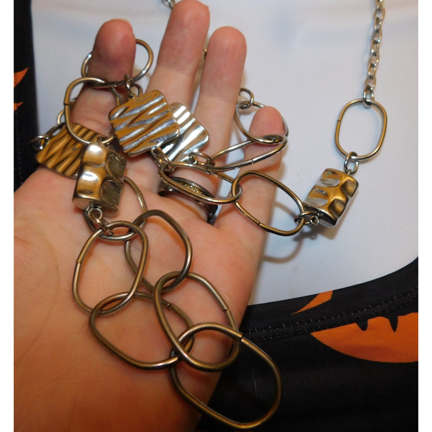 Chico's Silver Tone Abstract Link Necklace