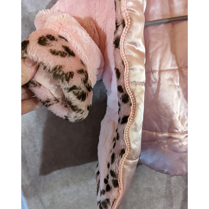 Pistachio Pink Faux Fur Coat 24 Months With Hood & Leopard Trim