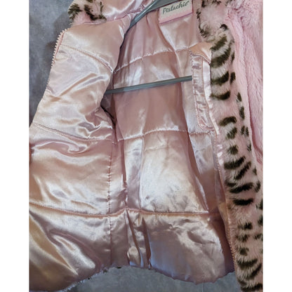 Pistachio Pink Faux Fur Coat 24 Months With Hood & Leopard Trim