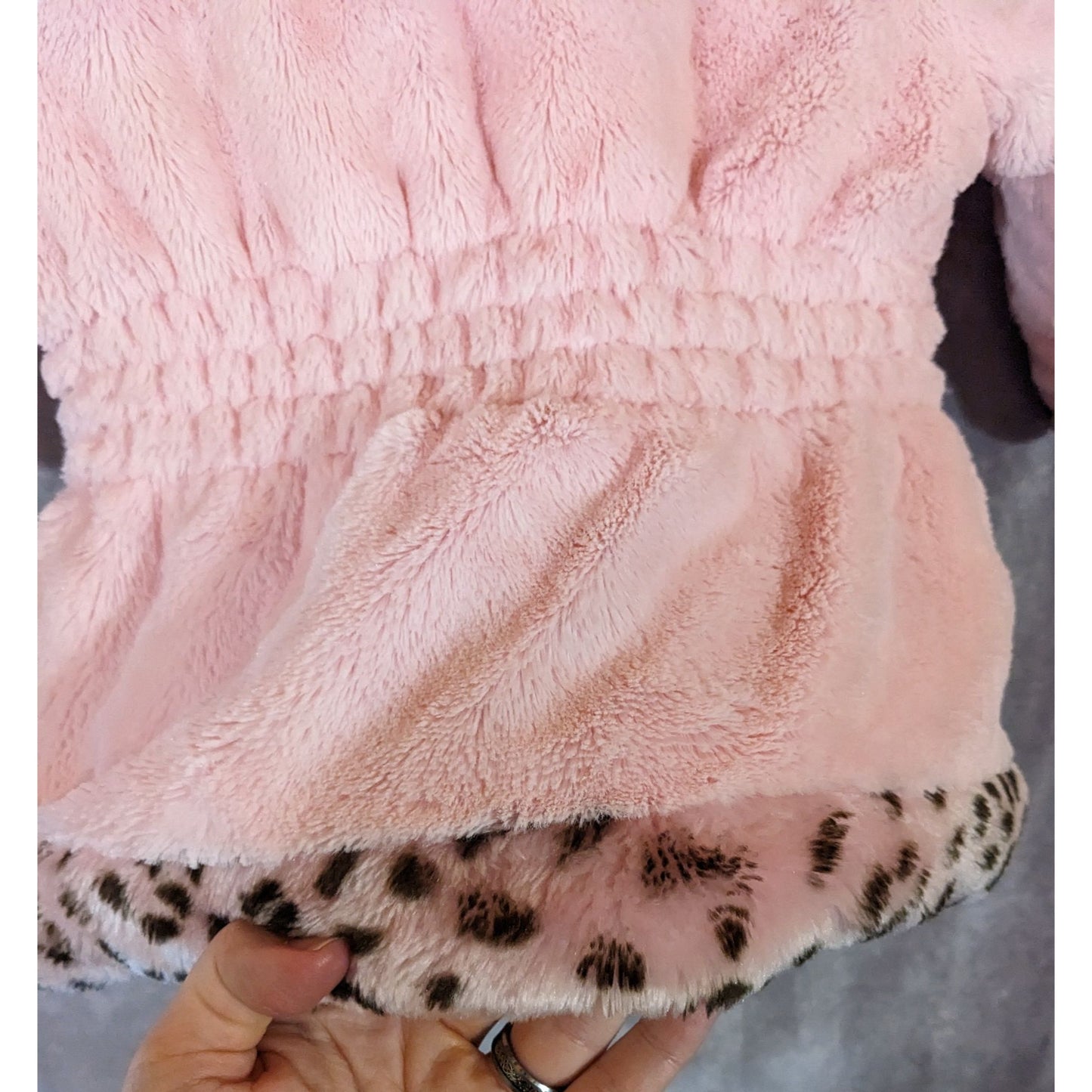 Pistachio Pink Faux Fur Coat 24 Months With Hood & Leopard Trim