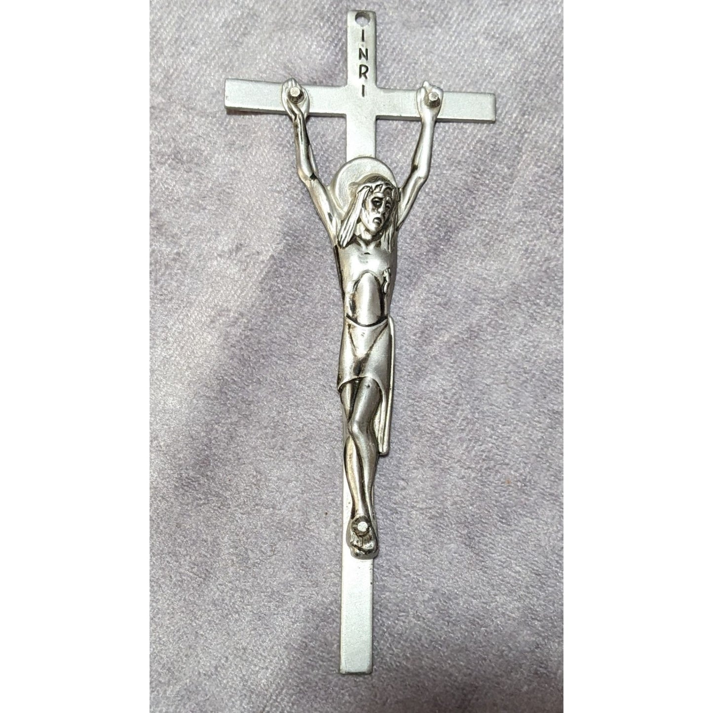 Vintage Aluminum Silver Tone Hanging Crucifix