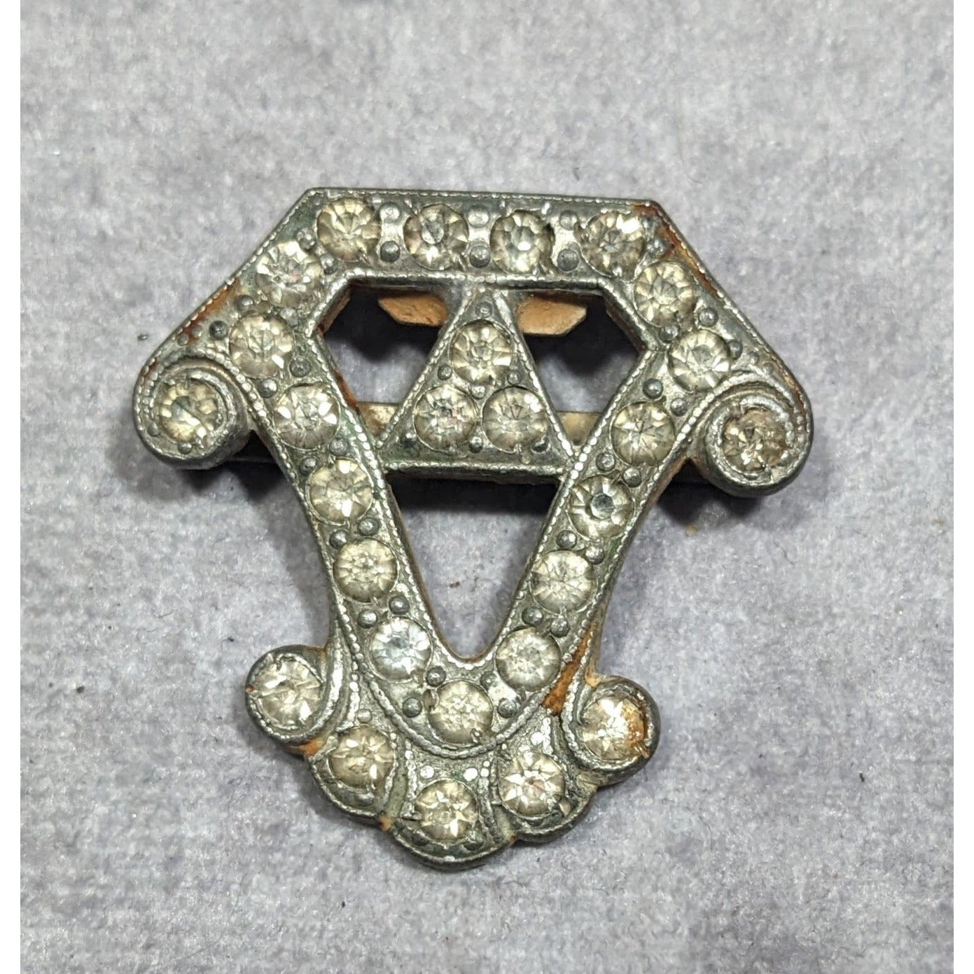 Antique Art Deco Rhinestone Silver Tone Dress Clip