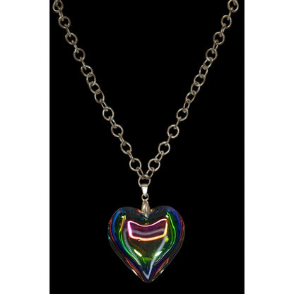 Vintage Rainbow Iridescent Art Glass Heart Necklace