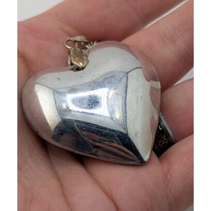 Vintage Rainbow Iridescent Art Glass Heart Necklace