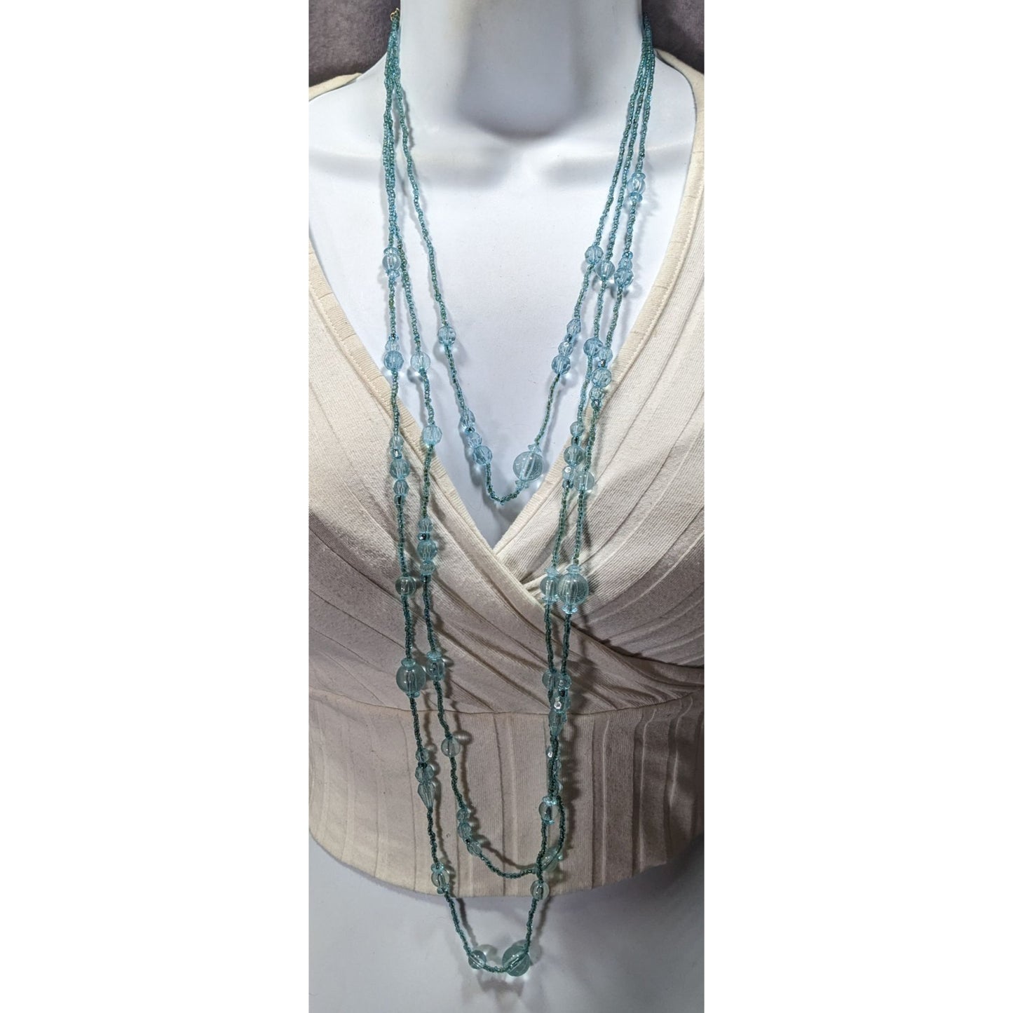 Layered Mermaidcore Blue Glass And Acrylic Beaded Necklace