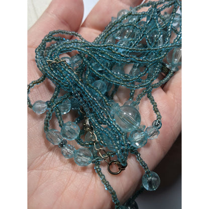 Layered Mermaidcore Blue Glass And Acrylic Beaded Necklace