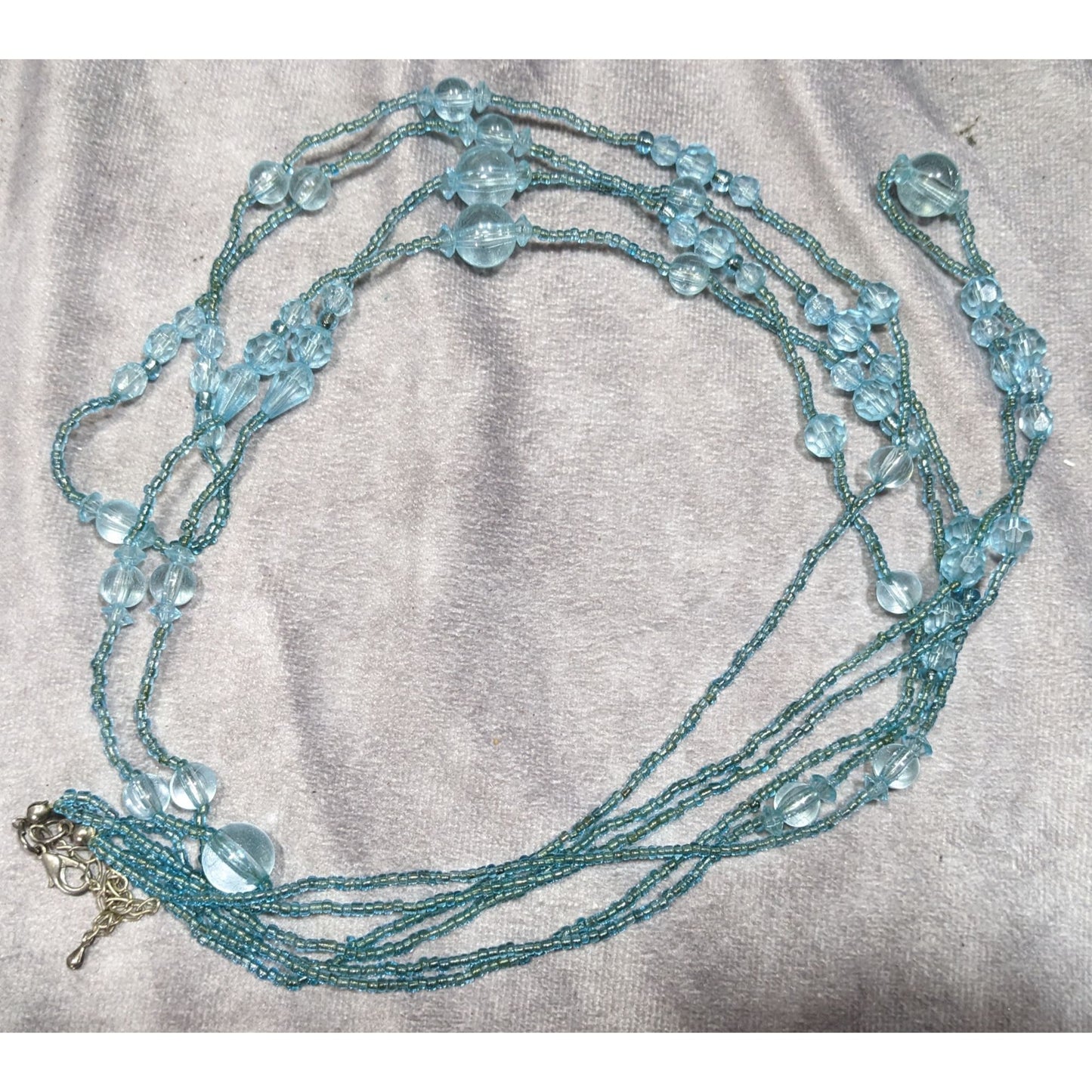 Layered Mermaidcore Blue Glass And Acrylic Beaded Necklace
