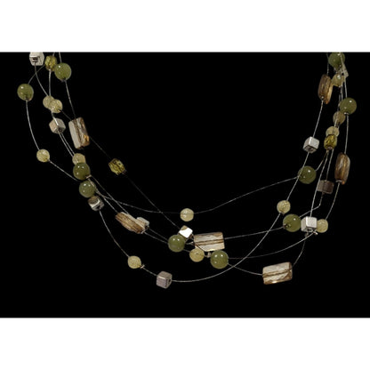 Vintage VJ Green And Silver Tone Floating Beaded Necklace