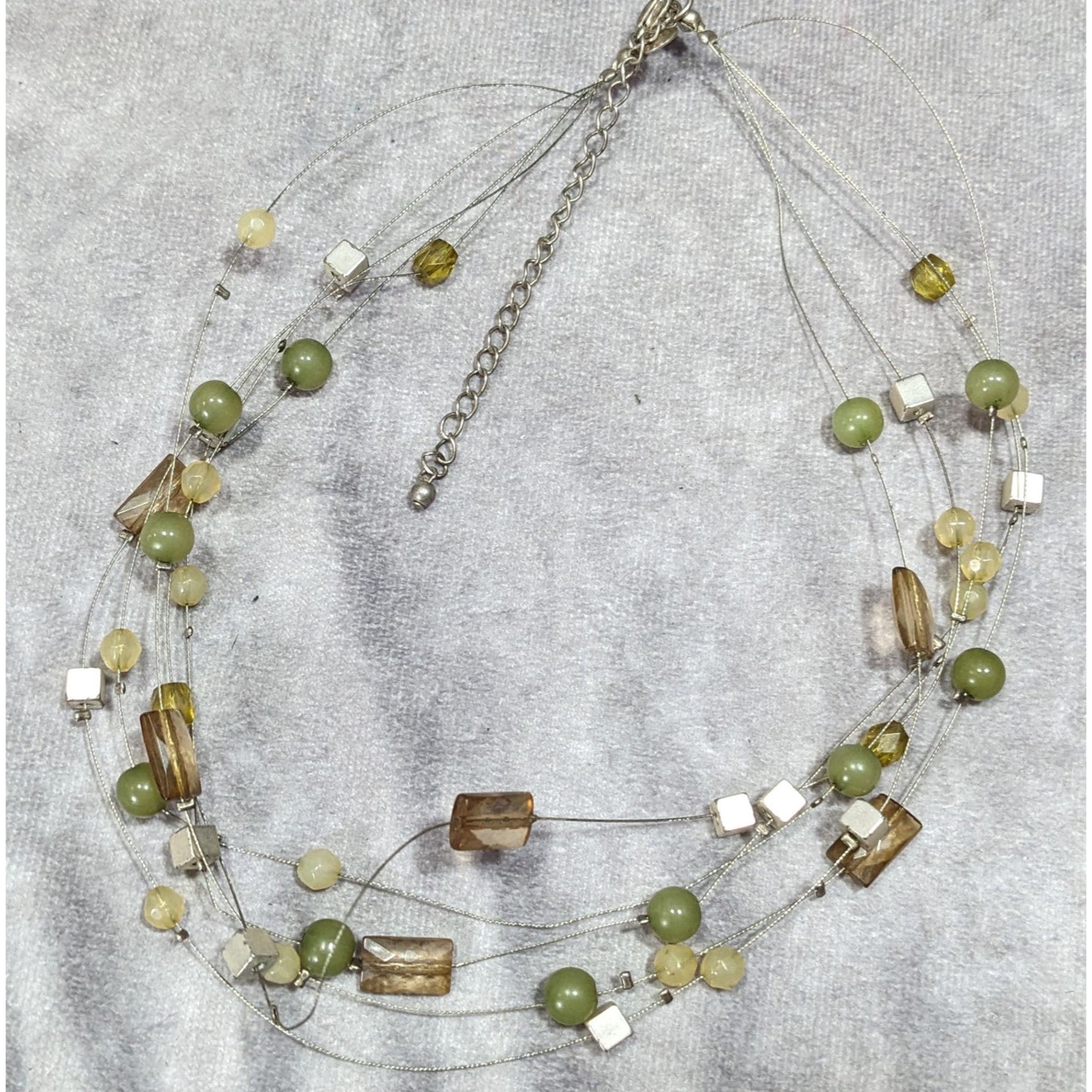 Vintage VJ Green And Silver Tone Floating Beaded Necklace