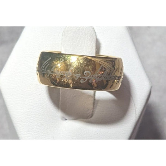 Whimsical Fantasy Lord Of The Rings Heavy Gold Tone Engraved One Ring Size 6