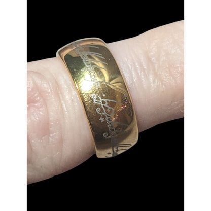 Whimsical Fantasy Lord Of The Rings Heavy Gold Tone Engraved One Ring Size 6