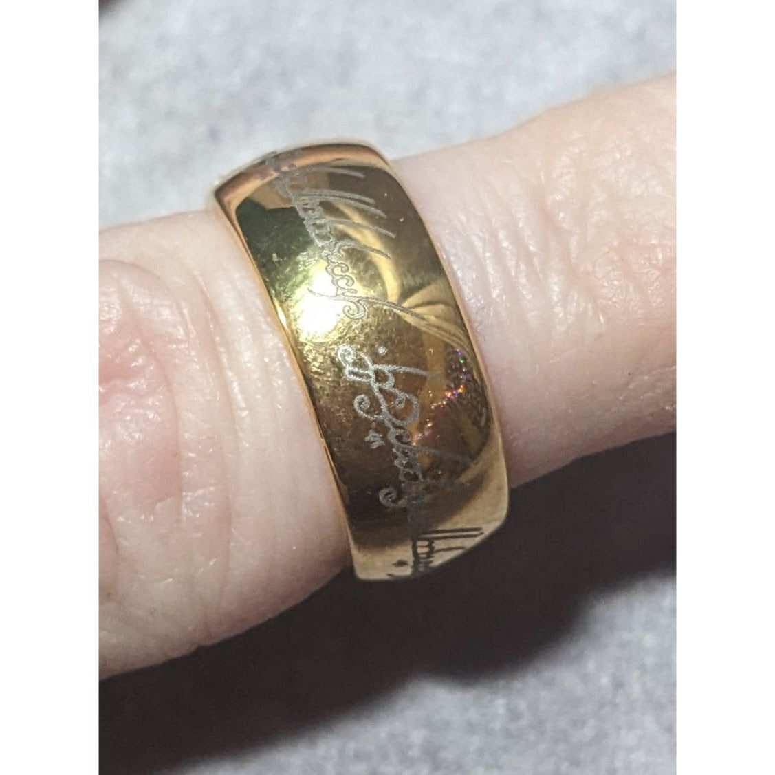 Whimsical Fantasy Lord Of The Rings Heavy Gold Tone Engraved One Ring Size 6