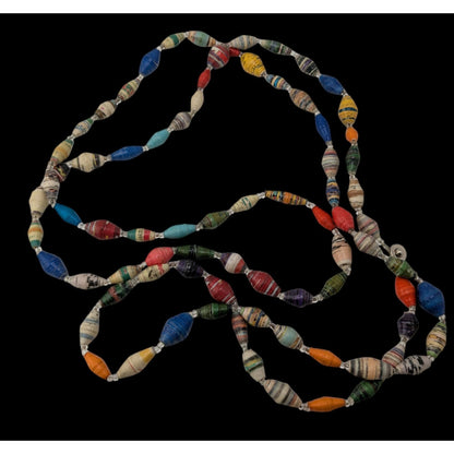 Vintage Handmade Paper Bead Necklace Rainbow Casual Statement Jewelry