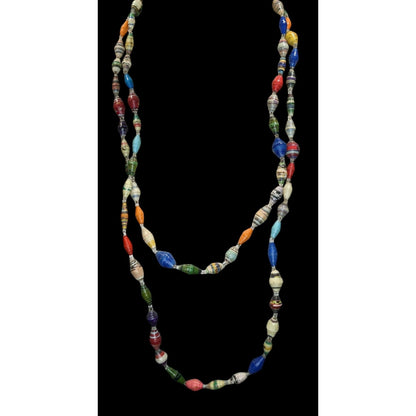 Vintage Handmade Paper Bead Necklace Rainbow Casual Statement Jewelry
