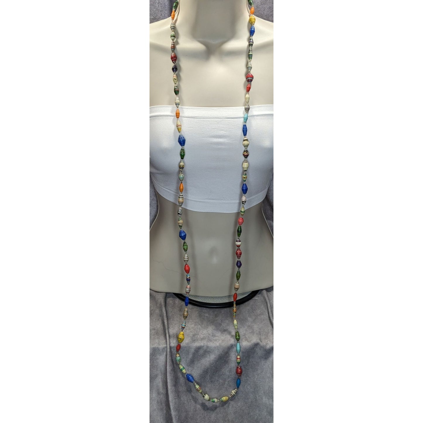 Vintage Handmade Paper Bead Necklace Rainbow Casual Statement Jewelry