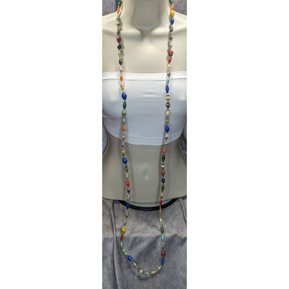 Vintage Handmade Paper Bead Necklace Rainbow Casual Statement Jewelry