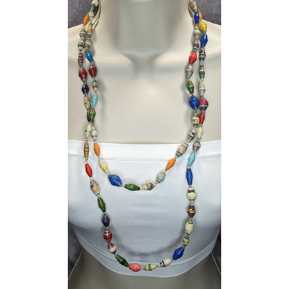 Vintage Handmade Paper Bead Necklace Rainbow Casual Statement Jewelry