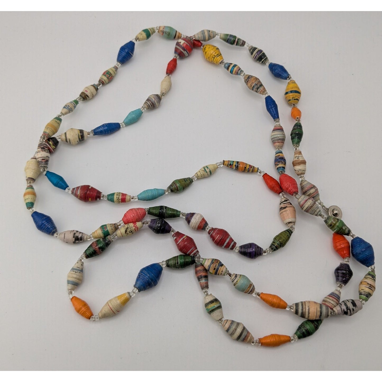 Vintage Handmade Paper Bead Necklace Rainbow Casual Statement Jewelry