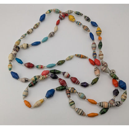 Vintage Handmade Paper Bead Necklace Rainbow Casual Statement Jewelry