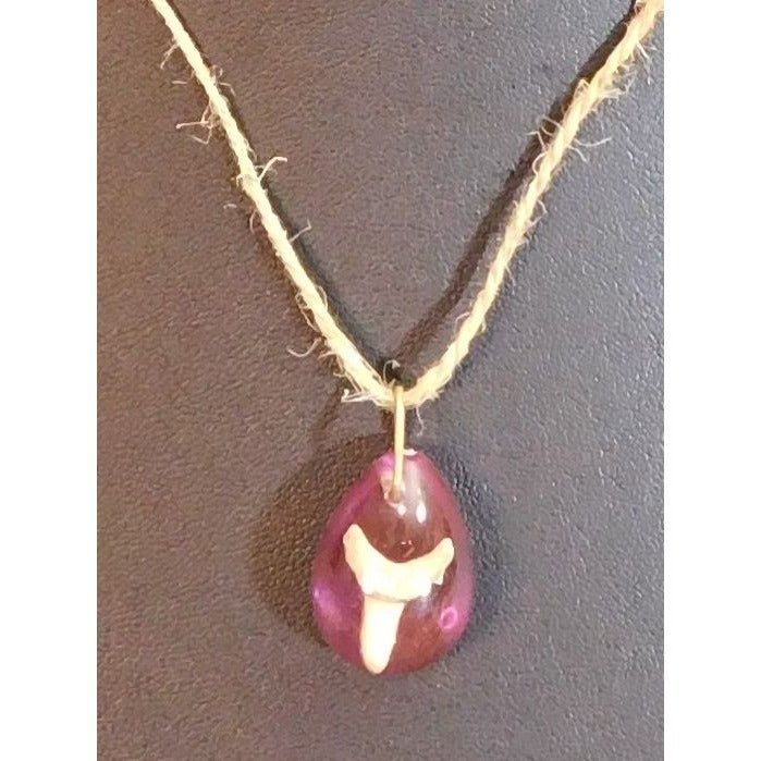 Purple Teardrop Shark Tooth Pendant Necklace