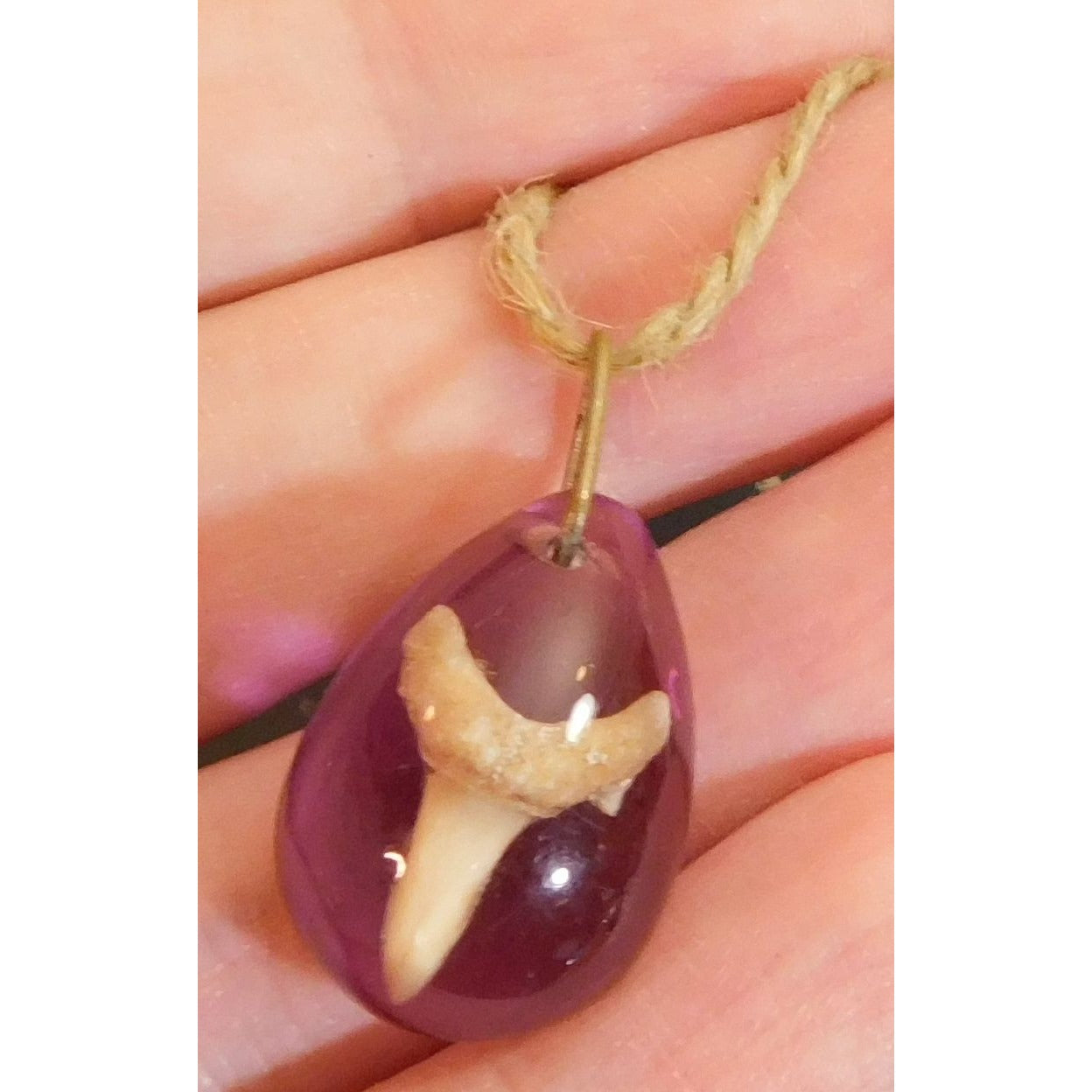 Purple Teardrop Shark Tooth Pendant Necklace