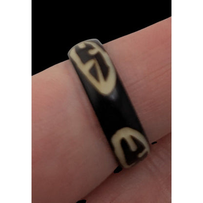 Vintage Hand-Carved Coconut Shell Ring Size 7.75 With Tribal-Inspired Design