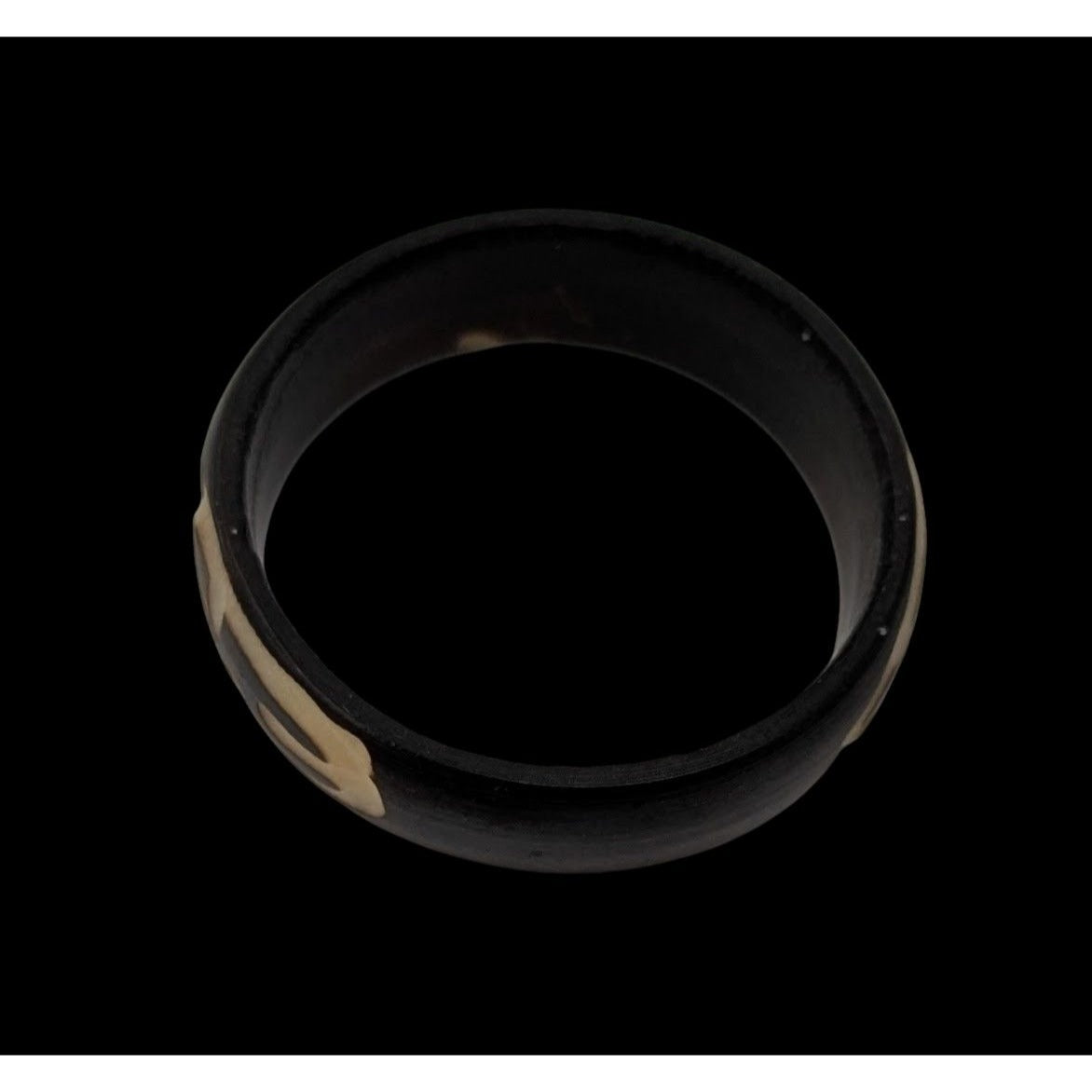 Vintage Hand-Carved Coconut Shell Ring Size 7.75 With Tribal-Inspired Design