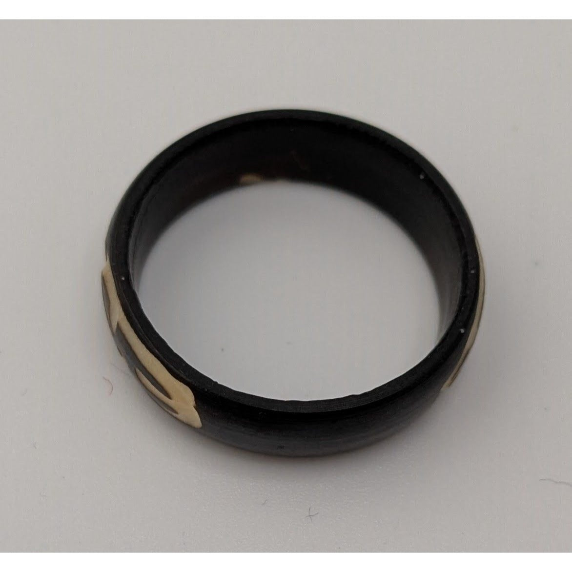 Vintage Hand-Carved Coconut Shell Ring Size 7.75 With Tribal-Inspired Design